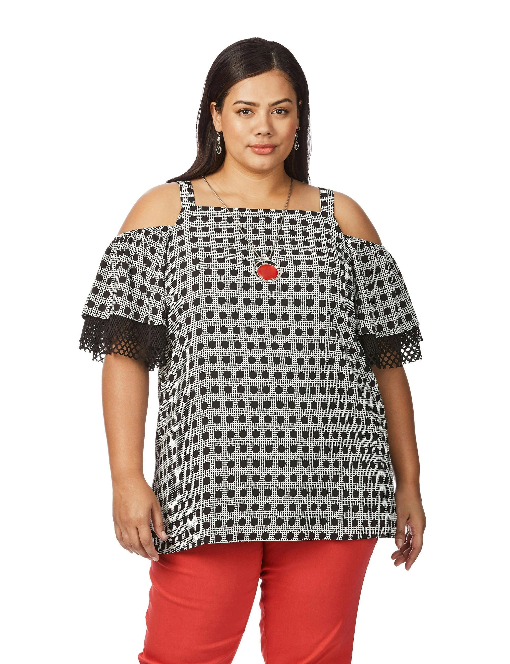 beme Elbow Cold Shoulder Geo Spot Top (Mono Geo Spot)