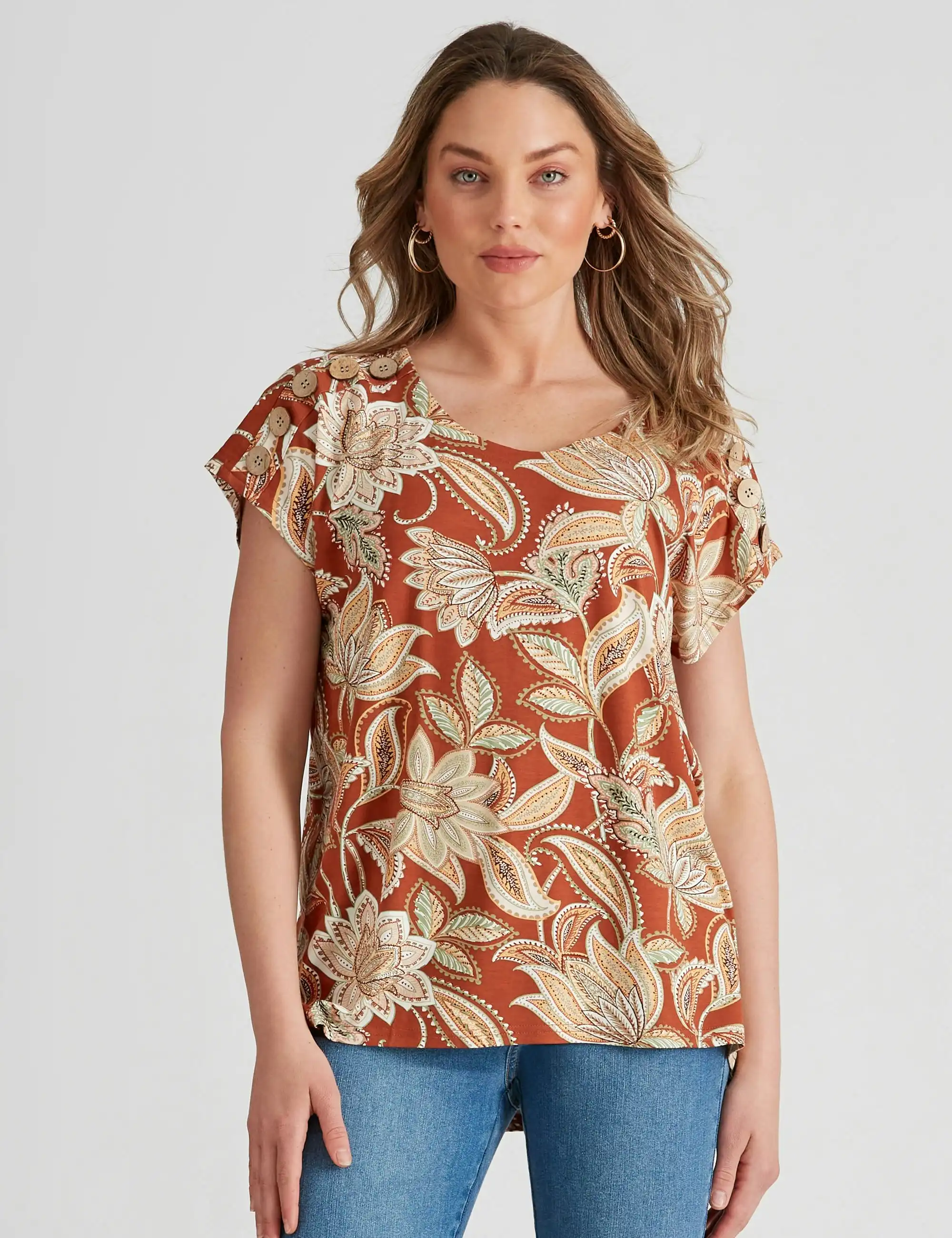 Rockmans Extended Sleeve Print Top