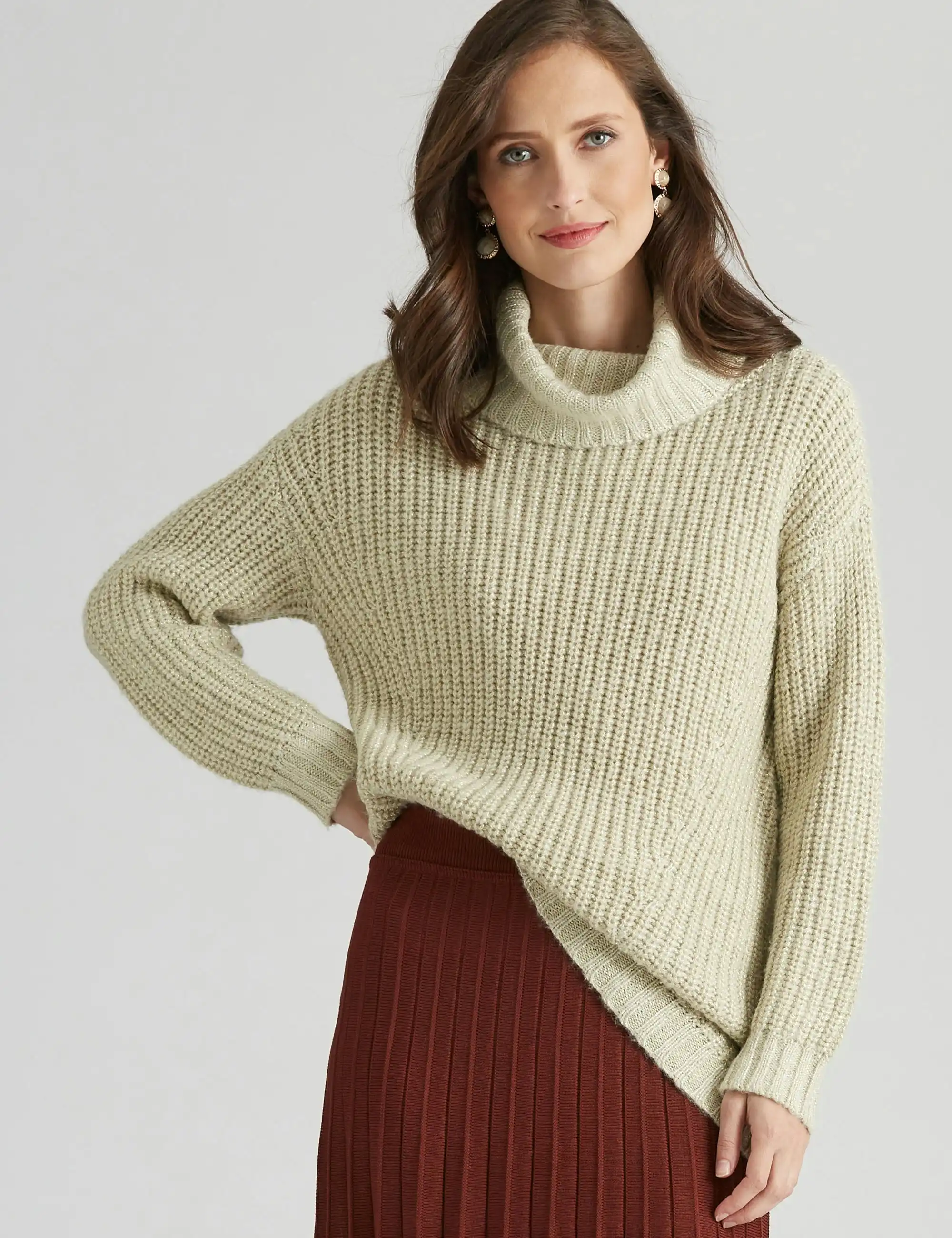 Noni B Cowl Neck Lurex Knitwear Jumper