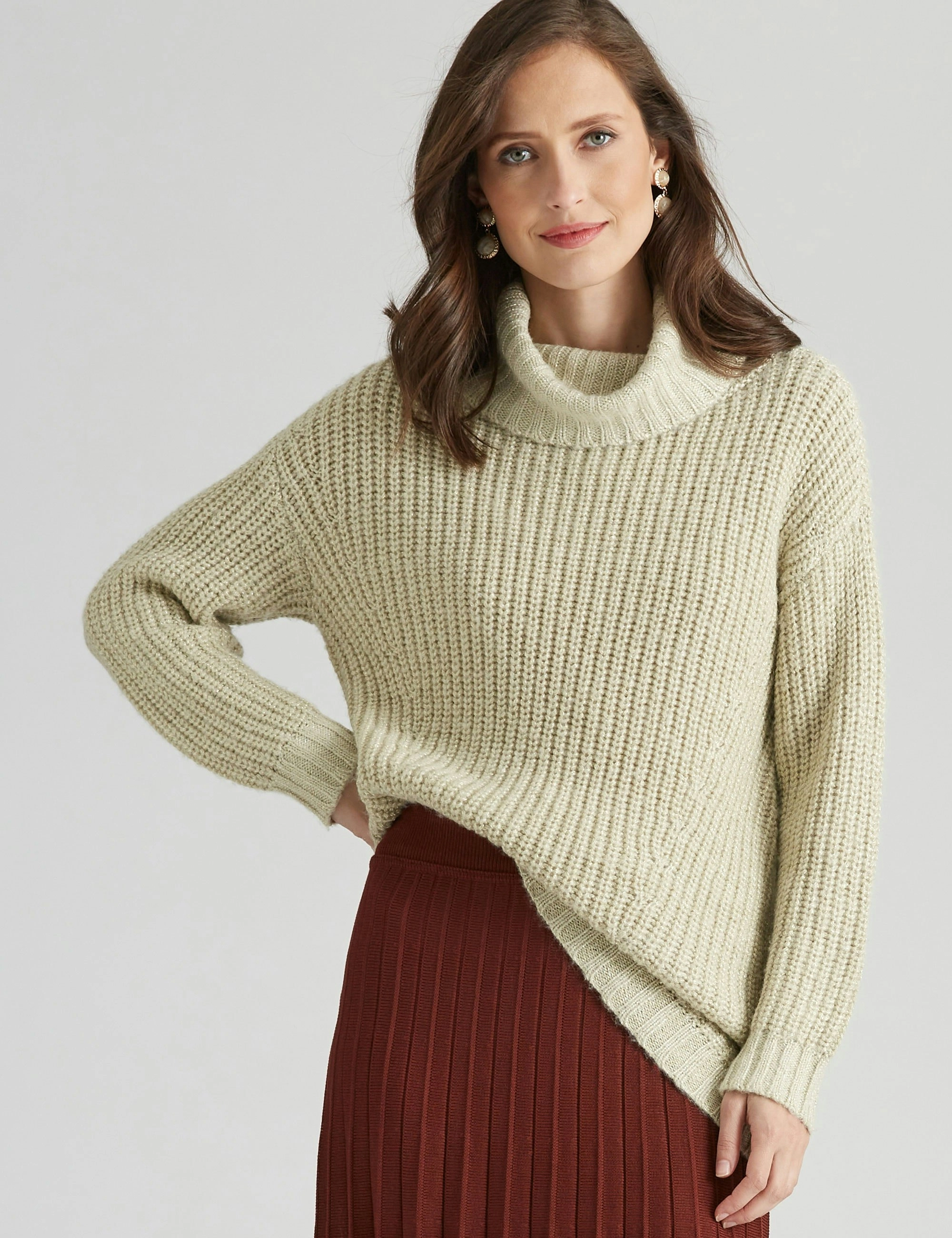 Noni B Cowl Neck Lurex Knitwear Jumper (Ivory)