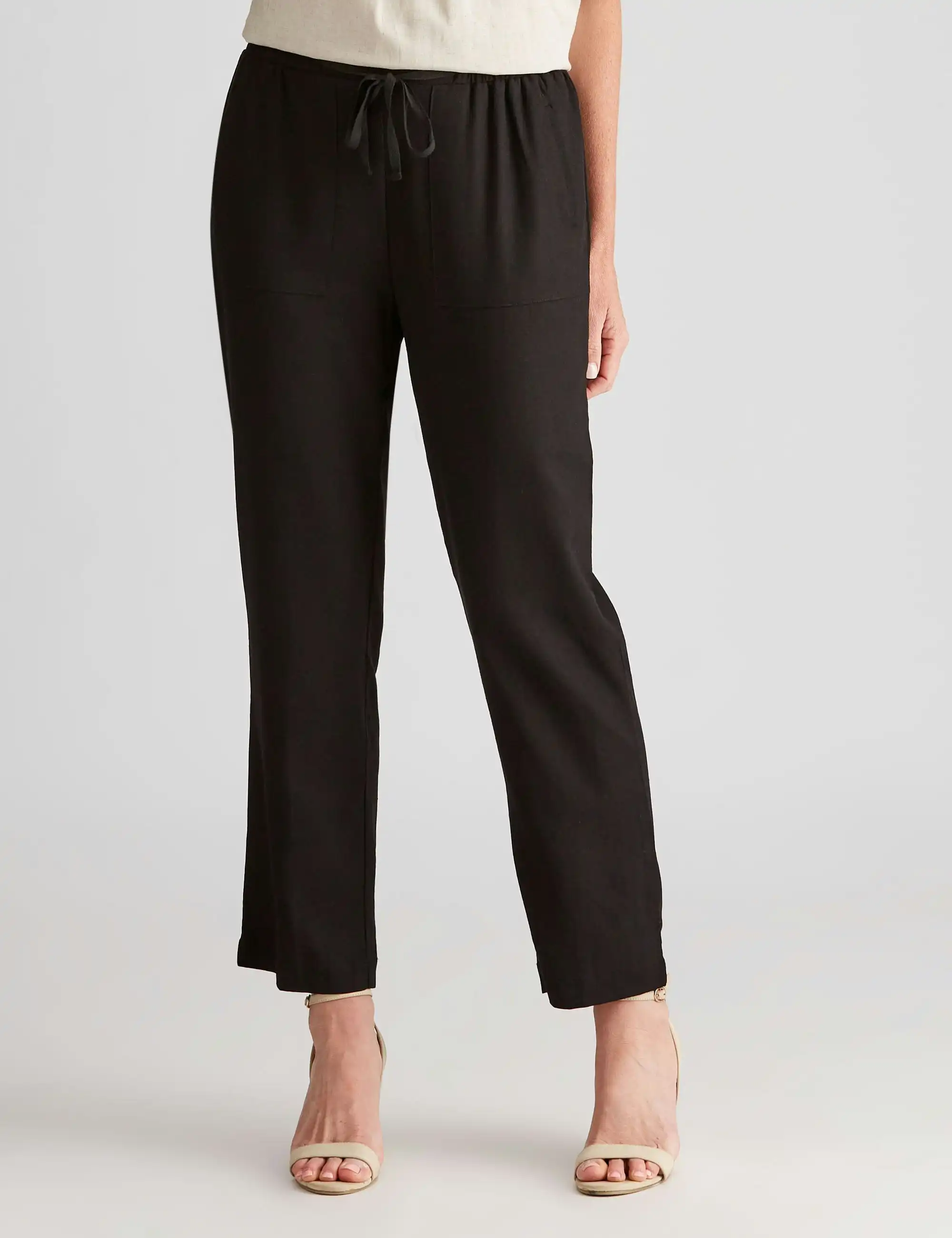 Noni B Pocket Drawstring Linen Pants (Black)