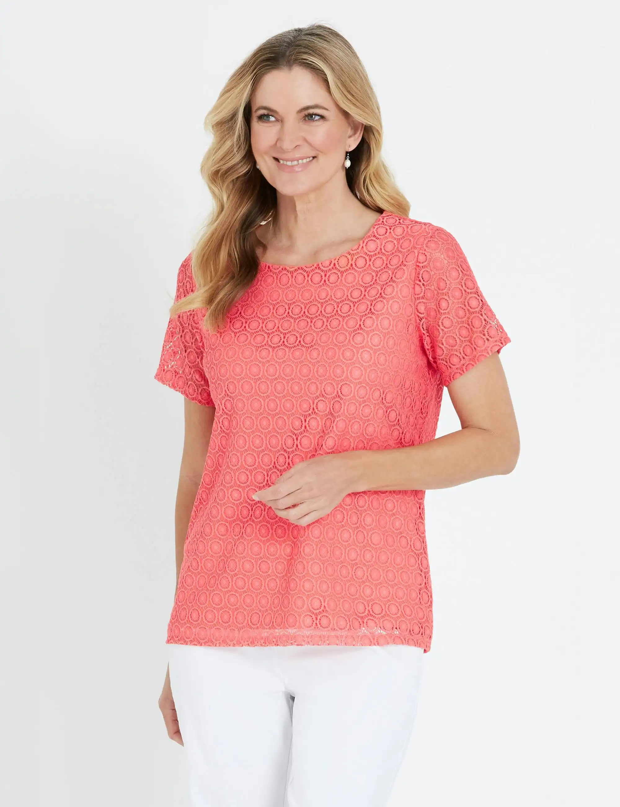 Noni B Short Sleeve Floral Lace Top