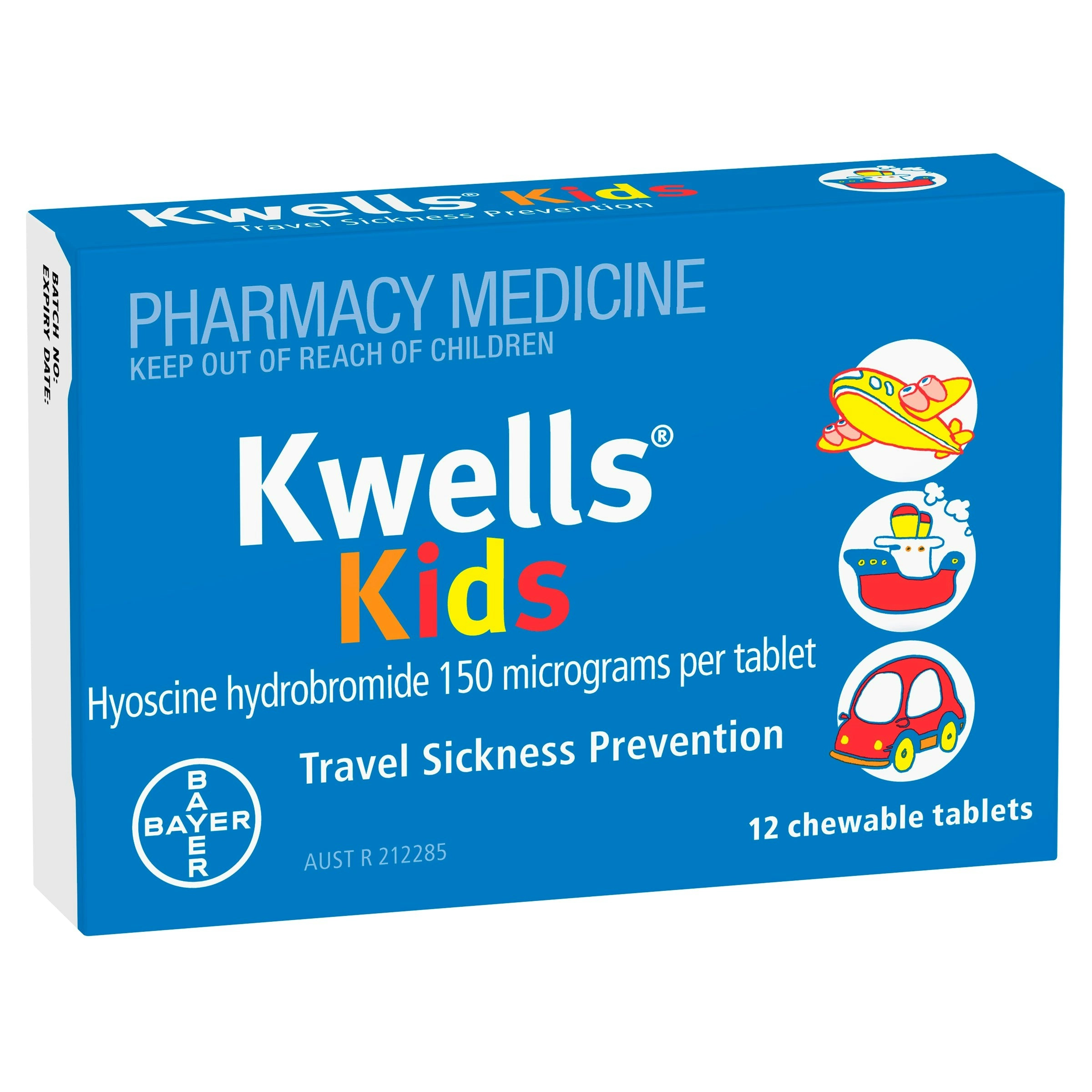 KWELLS Kids Travel Sickness 12 Chewable Tablets