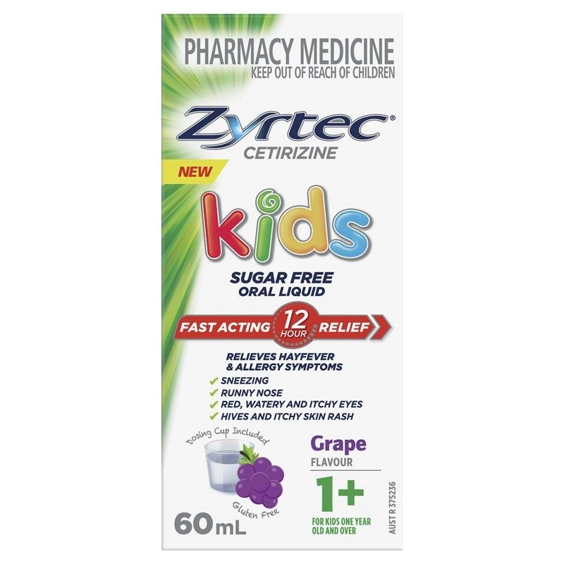 Zyrtec Kids Antihistamine Allergy & Hayfever Oral Liquid Grape 60mL