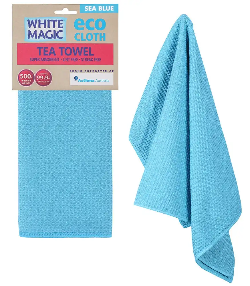 White Magic Eco Cloth Tea Towel Sea Blue 1Pk (Pack of 3)