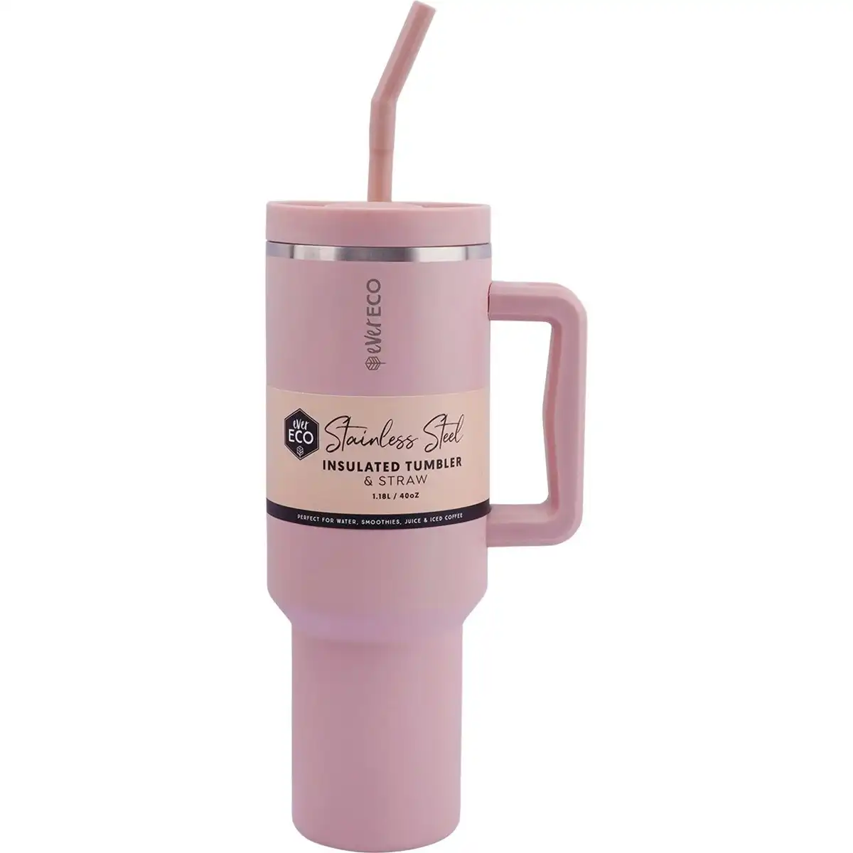 Ever Eco Insulated Tumbler w/ Handle & Straw Rose 1.18L