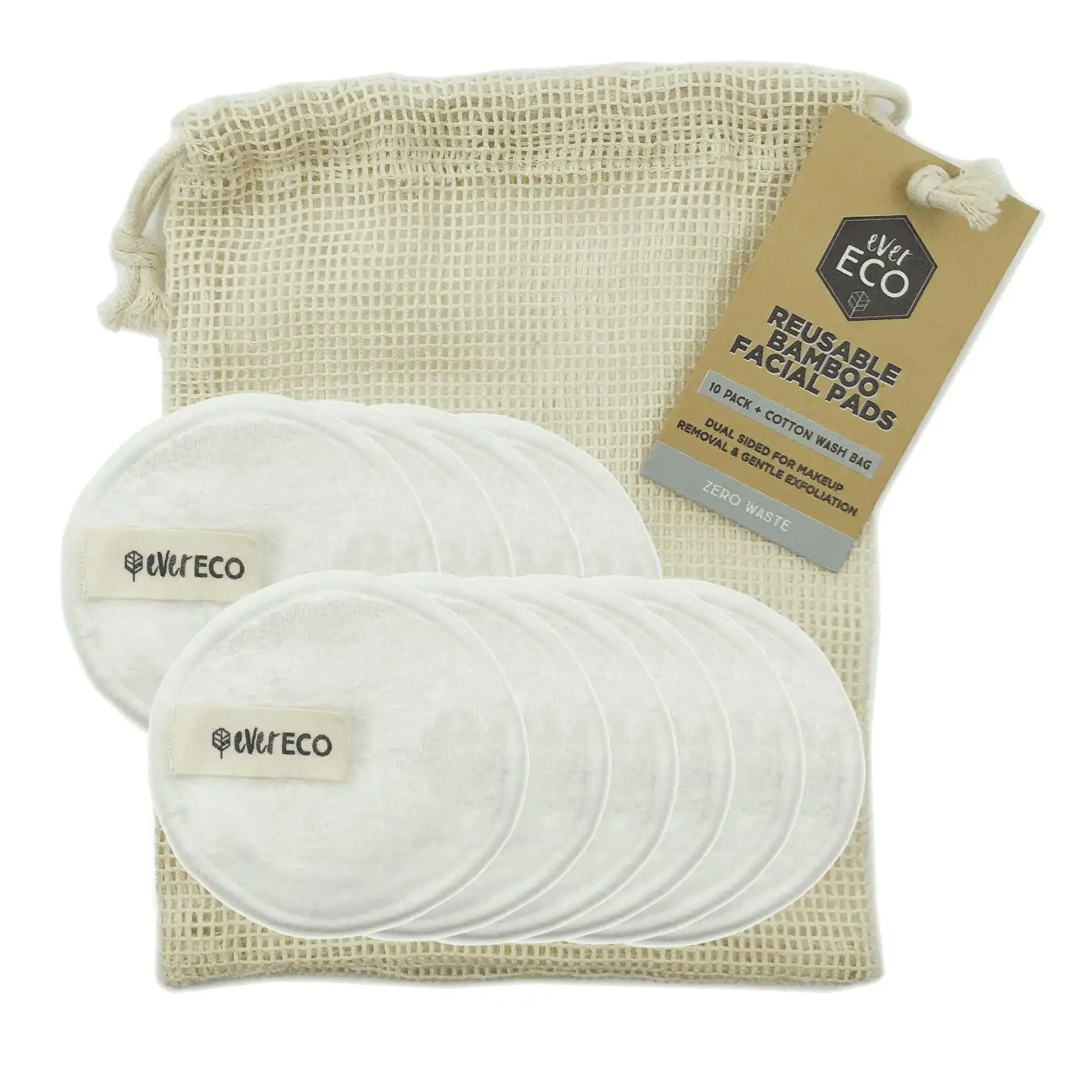Ever Eco Reusable Bamboo Facial Pads White With Cotton Wash Bag 10