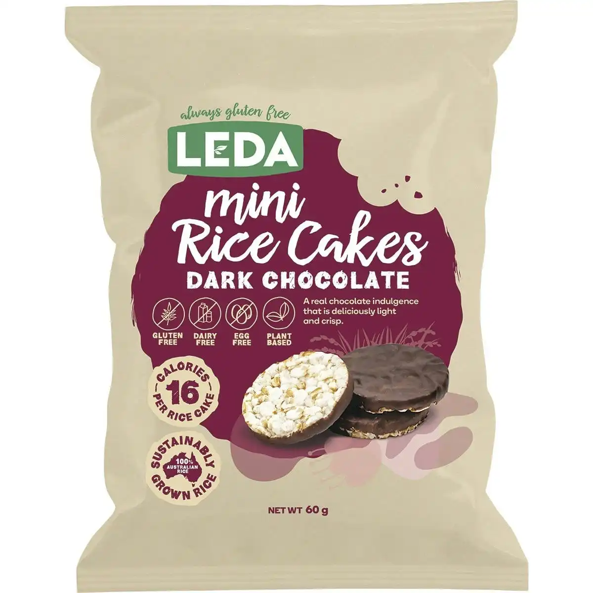 Leda Rice Cakes Mini Dark Chocolate 60g (Pack of 6)