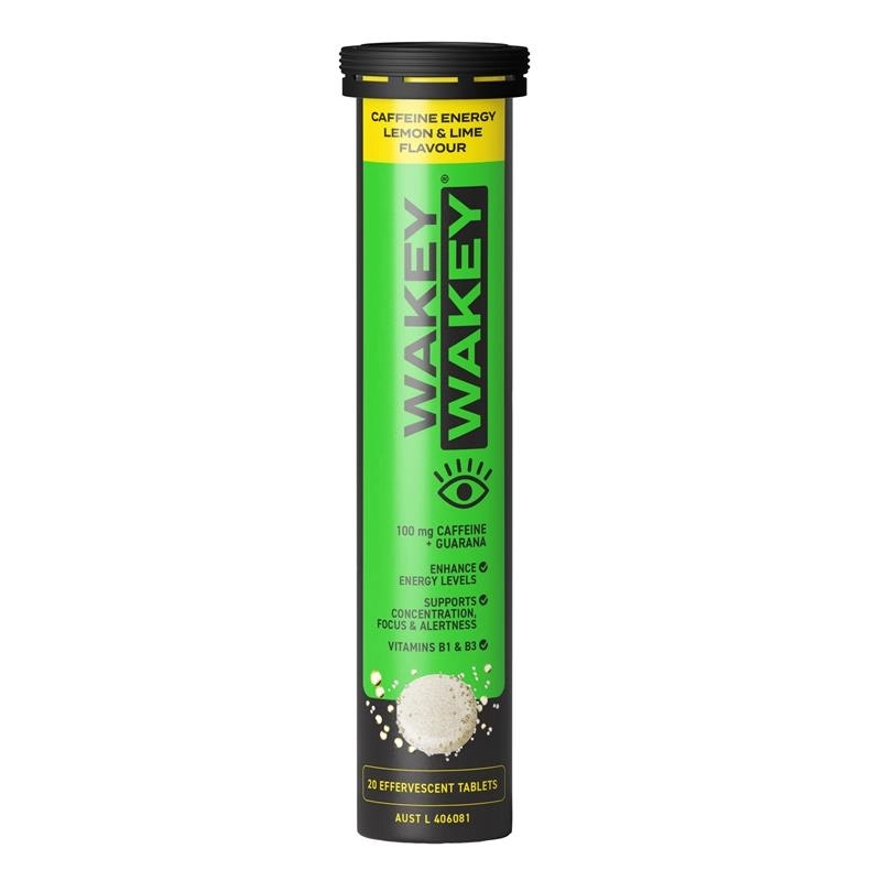 Wakey Wakey Caffeine Effervescent Lemon & Lime Flavour 20 Tablets