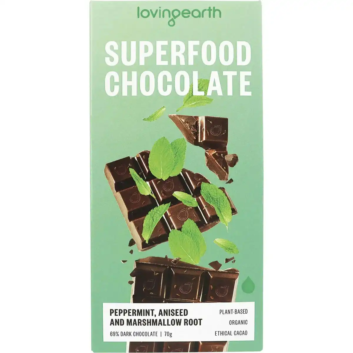 Loving Earth Superfood Chocolate P/Mint, Aniseed, MarshmallowRoot 11x70g