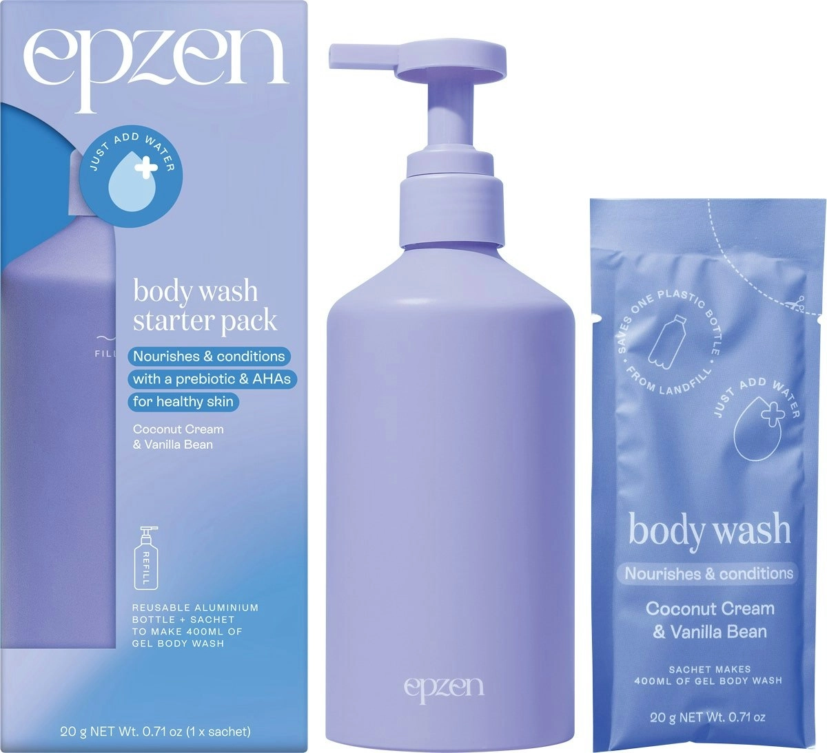 EpZen Body Wash Starter Pack Coconut Cream & Vanilla Bean 20g