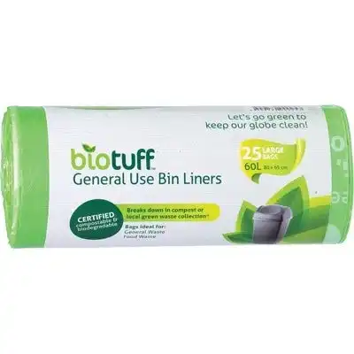 Biotuff General Use Bin Liners Large Bags - 60 Litres x 25