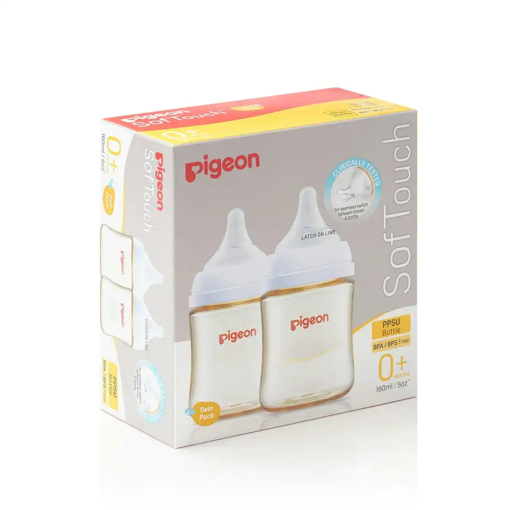 PIGEON Softouch Peristaltic Plus Wide Neck PPSU 160ml BPA BPS Free Twin Pack