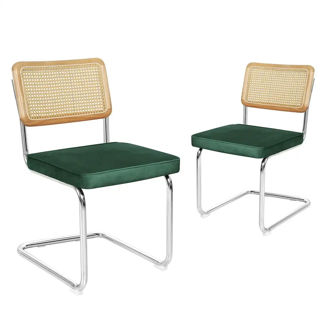 Levede 2xRattan Chair Dining Chairs Cesca Replica Cantilever Velvet Padded Green