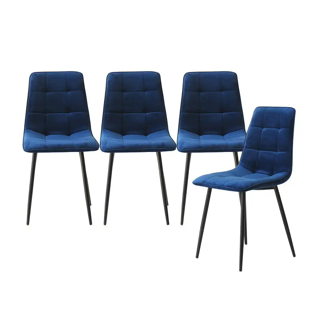 Levede 4x Dining Chairs Kitchen Velvet Chair Lounge Room Retro Padded Seat Blue