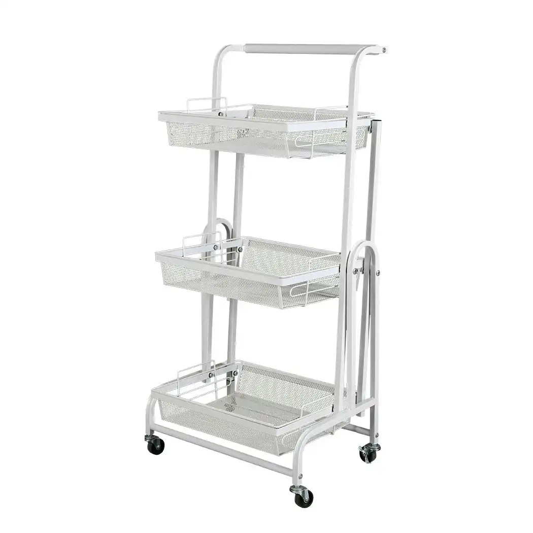 Levede Swivel Kitchen Cart 3 Tier Storage Shelf Rack with Wheels Storage Trolley