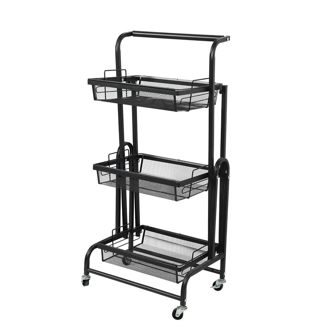 Levede 3 Tier Kitchen Trolley Cart Swivel Vegetable Storage Basket Shelf Rack