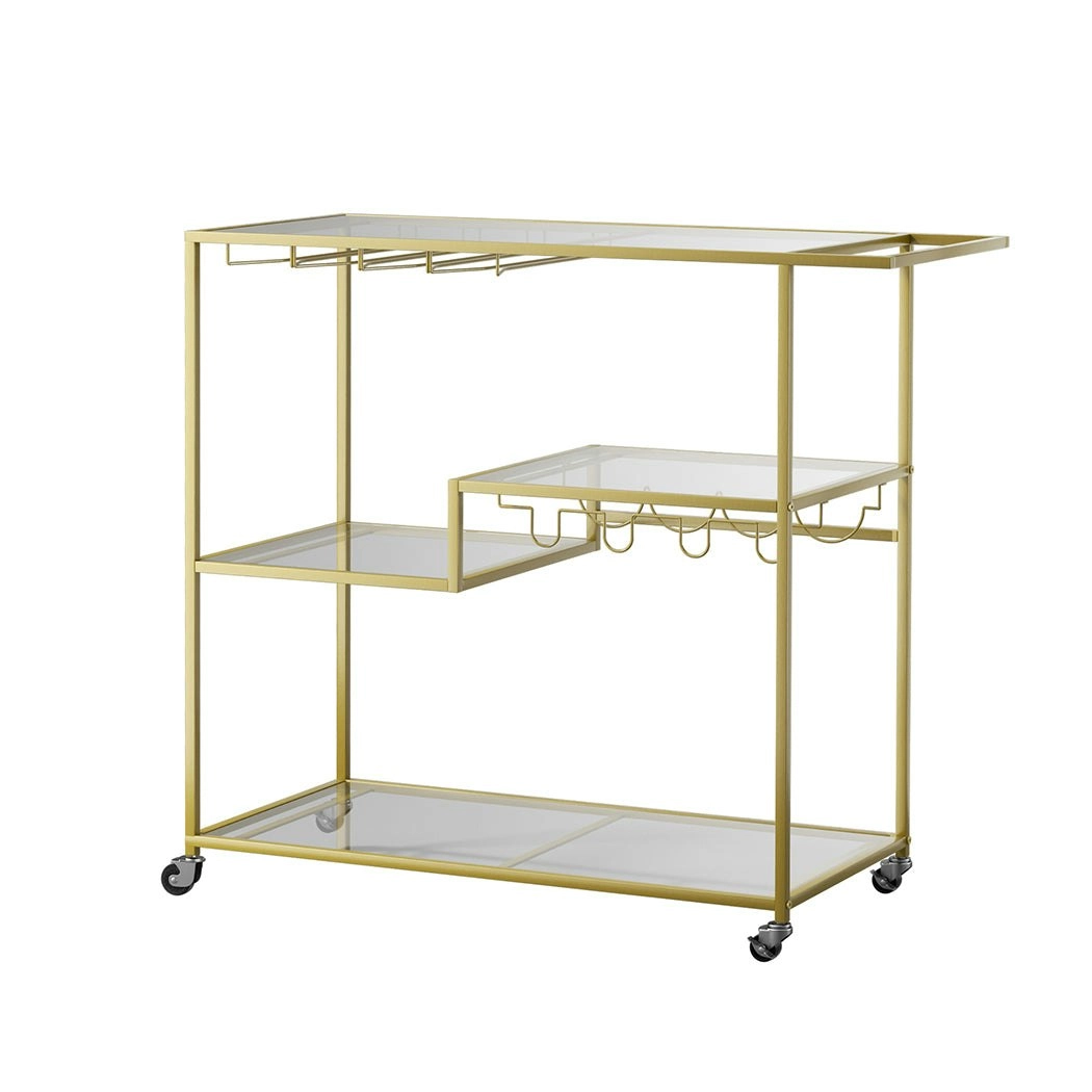 Levede Metal Bar Cart Drinks Serving Trolley Wine Rack Kitchen Tempered Glass