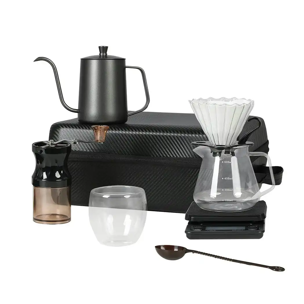 Pour Over Coffee Maker Set Dripper Pot Kettle Filter Coffee Grinder Camping Travel