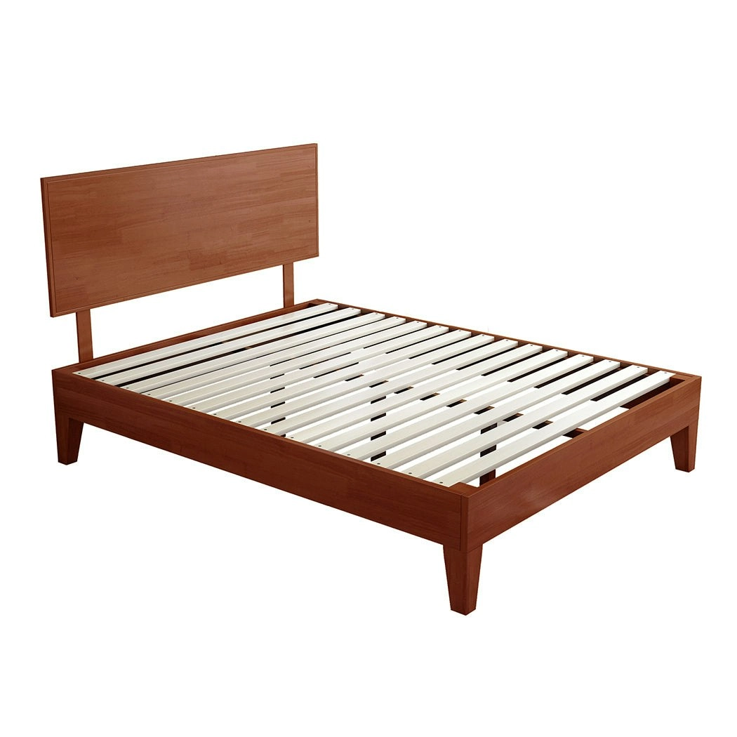 Levede Double Wooden Bed Frame Timber Rubberwood Headboard Mattress Base Walnut