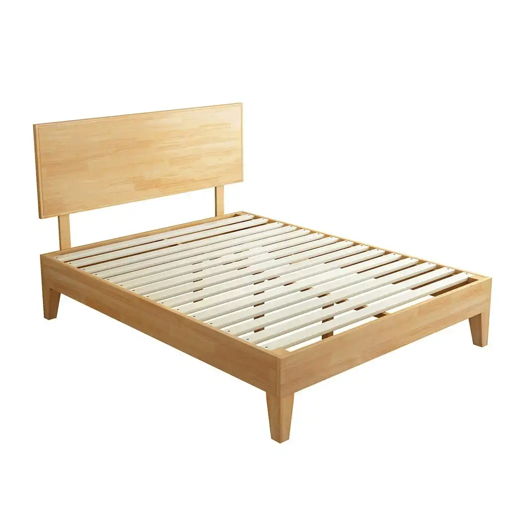 Levede Double Wooden Bed Frame Timber Rubberwood Headboard Mattress Base Natural