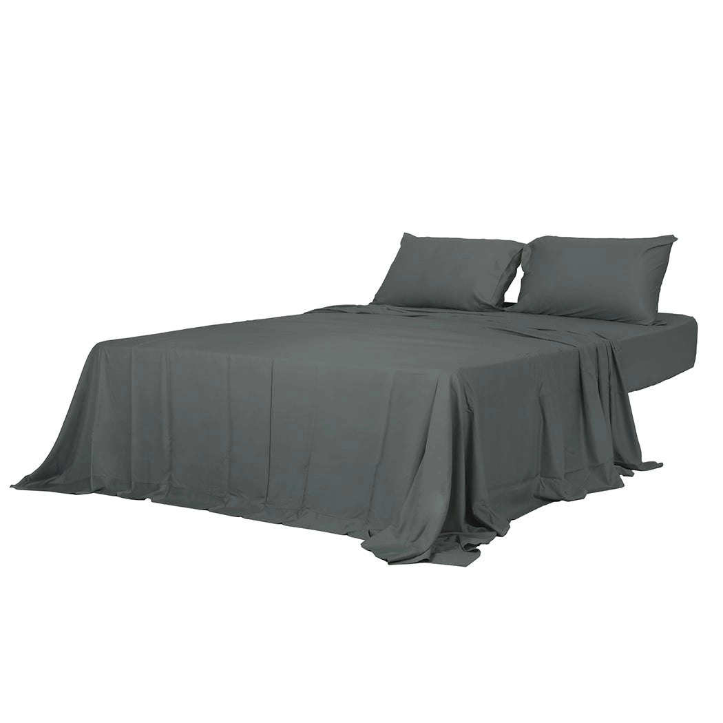 Dreamz Fitted Sheet Set Pillowcase Bamboo Double Charcoal Summer 4PCS