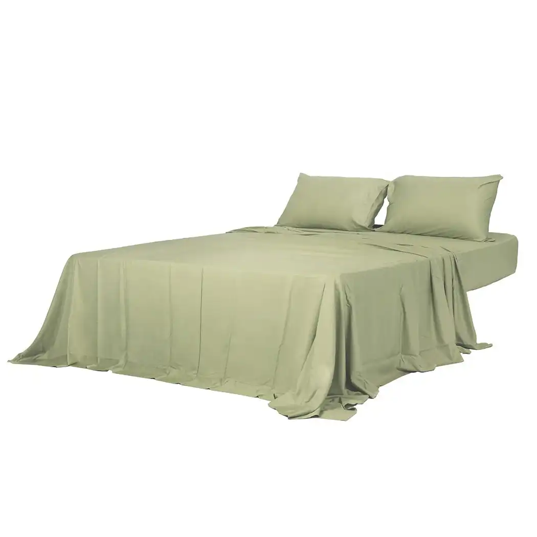 Dreamz Fitted Sheet Set Pillowcase Bamboo Double Sage Green 4PCS