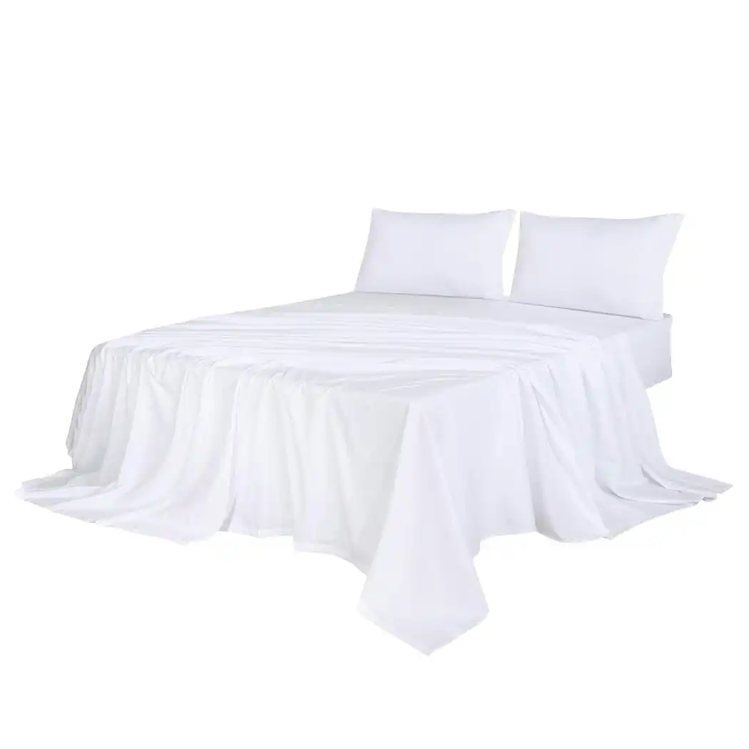 Dreamz Bamboo Sheet Set Fitted Pillowcase Double Size White 4PCS Set