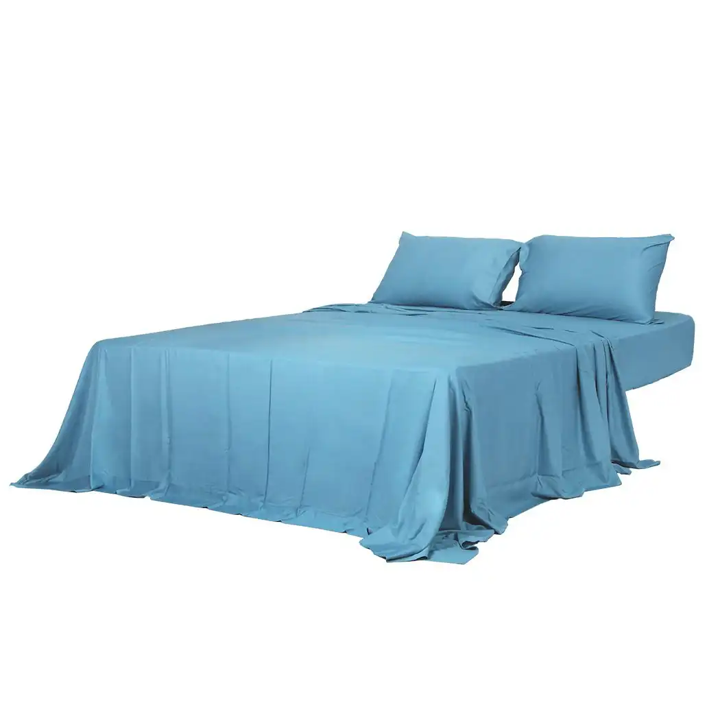 Dreamz Bamboo Sheet Set Fitted Pillowcase Queen Size Blue 4PCS Set