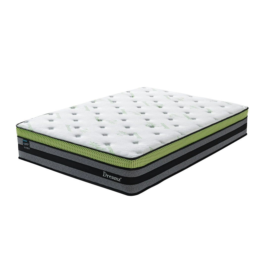 Dreamz Double Cooling Mattress Pocket Spring Euro Top Bed Foam 7 Zone 30cm