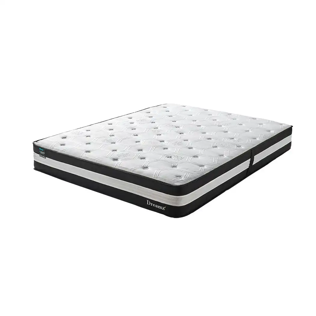 Dreamz Queen Cooling Mattress Pocket Spring Euro Top Bed Foam 5 Zone 25cm