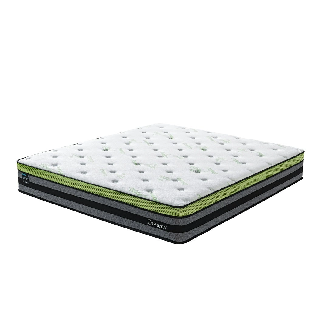 Dreamz King Cooling Mattress Pocket Spring Euro Top Bed Foam 7 Zone 30cm