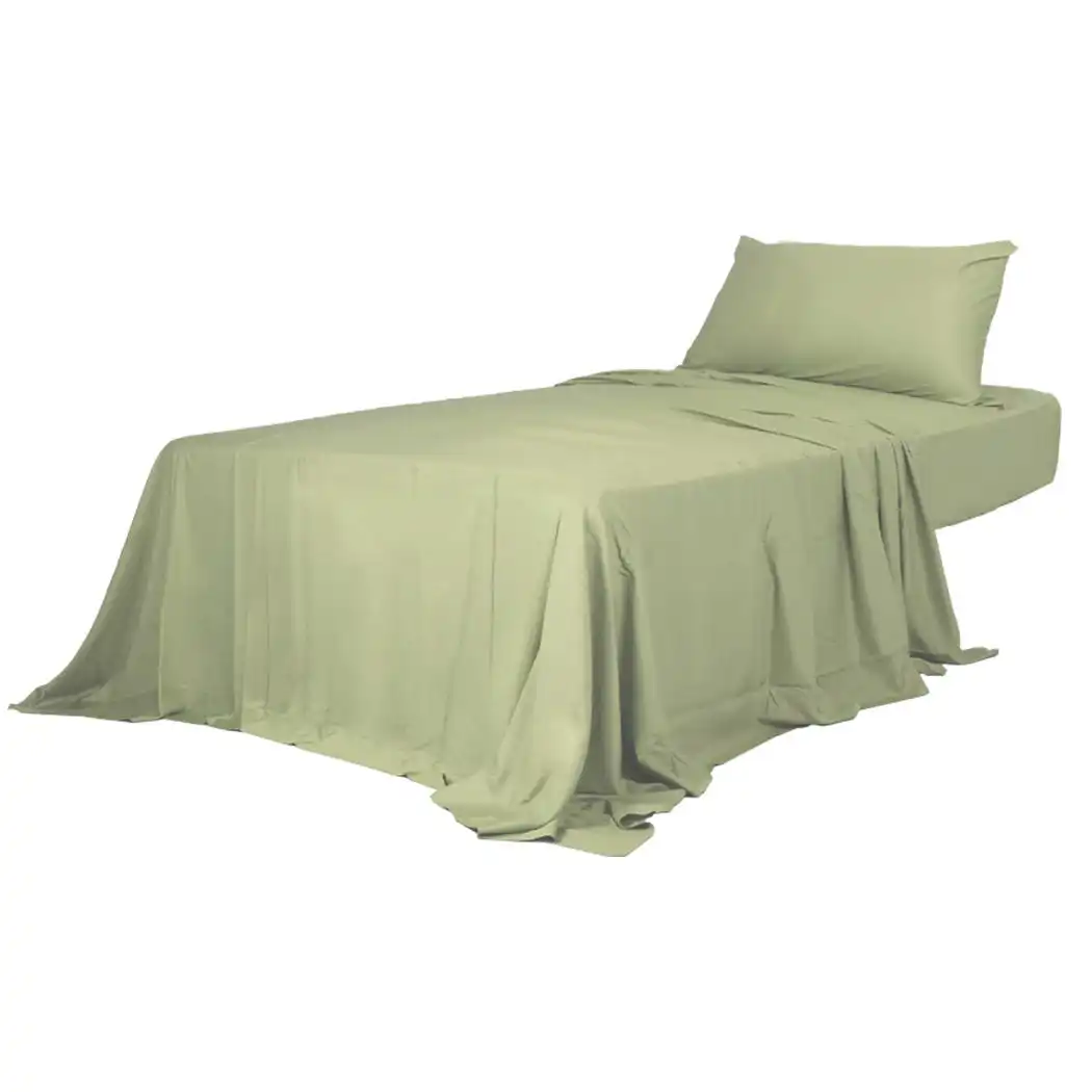 Dreamz Fitted Sheet Set Pillowcase Bamboo King Single Sage Green 3PCS