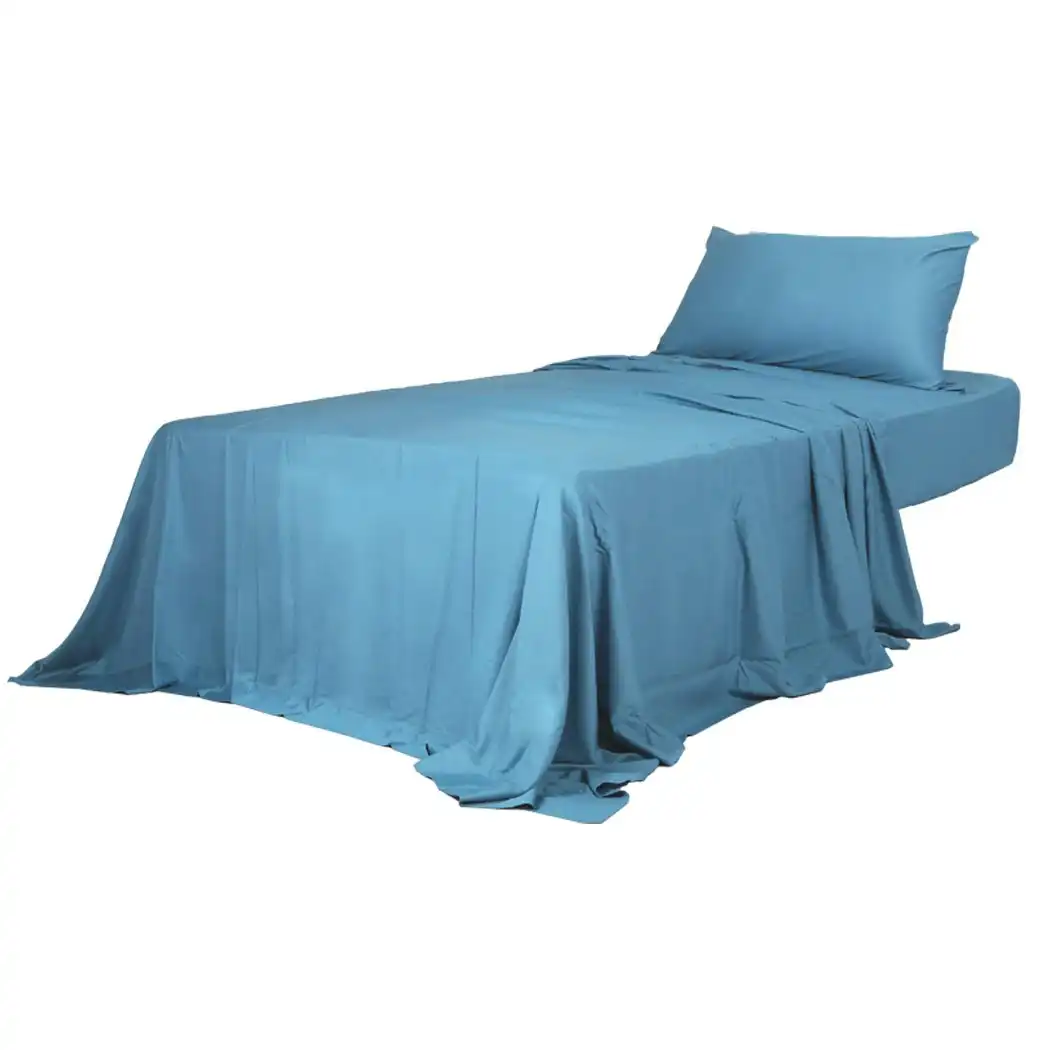 Dreamz Bamboo Sheet Set Fitted Pillowcase Single Size Blue 3PCS Set