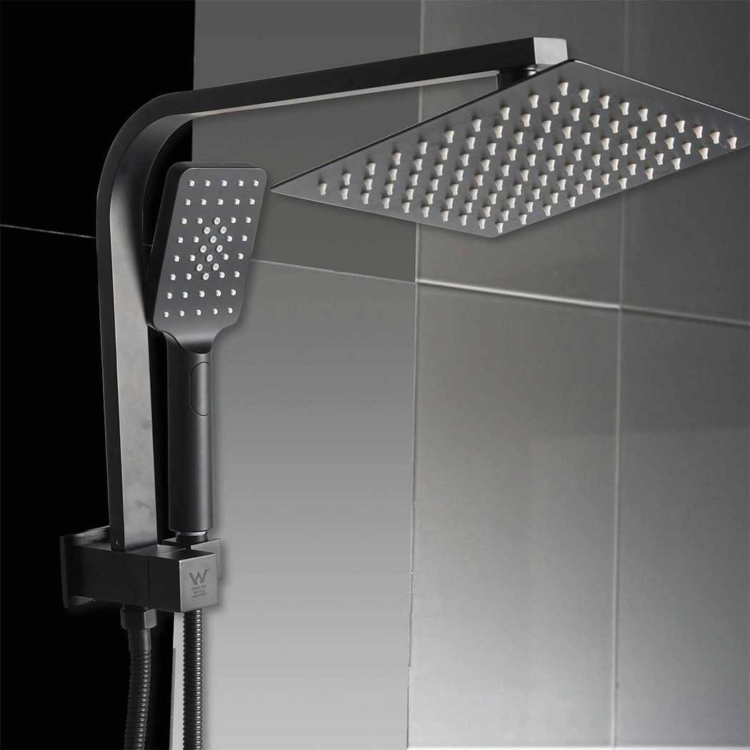 Traderight Group  Shower Head High Pressure Set Rain Square Brass Taps Mixer Handheld WELS Black