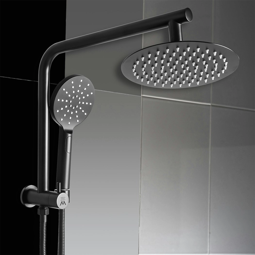 Traderight Group  Shower Head High Pressure Set Rain Round Brass Taps Mixer Handheld WELS Black