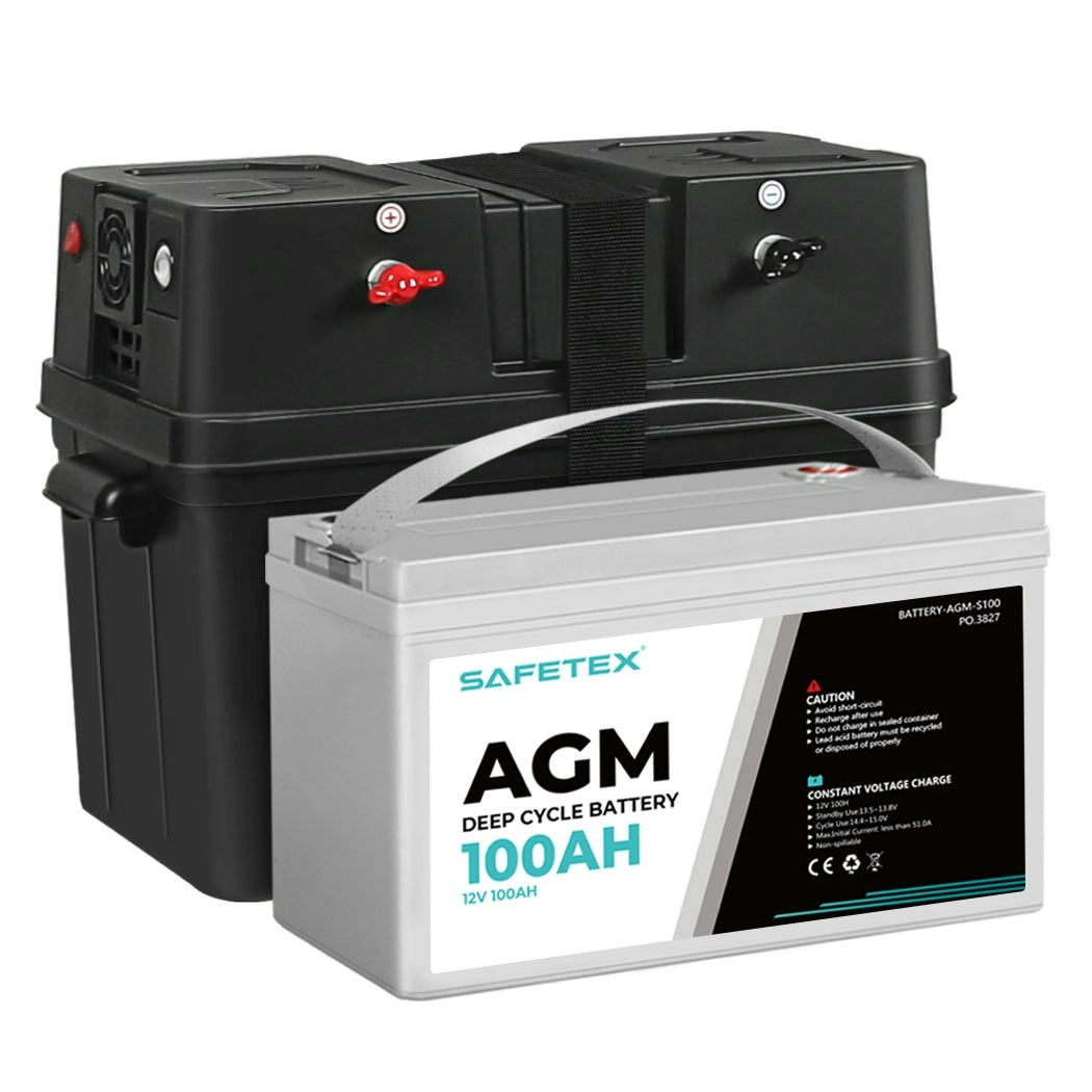 12V 100Ah AGM Battery Outdoor Rv Marine 4WD Deep Cycle & W/ Strap Battery Box