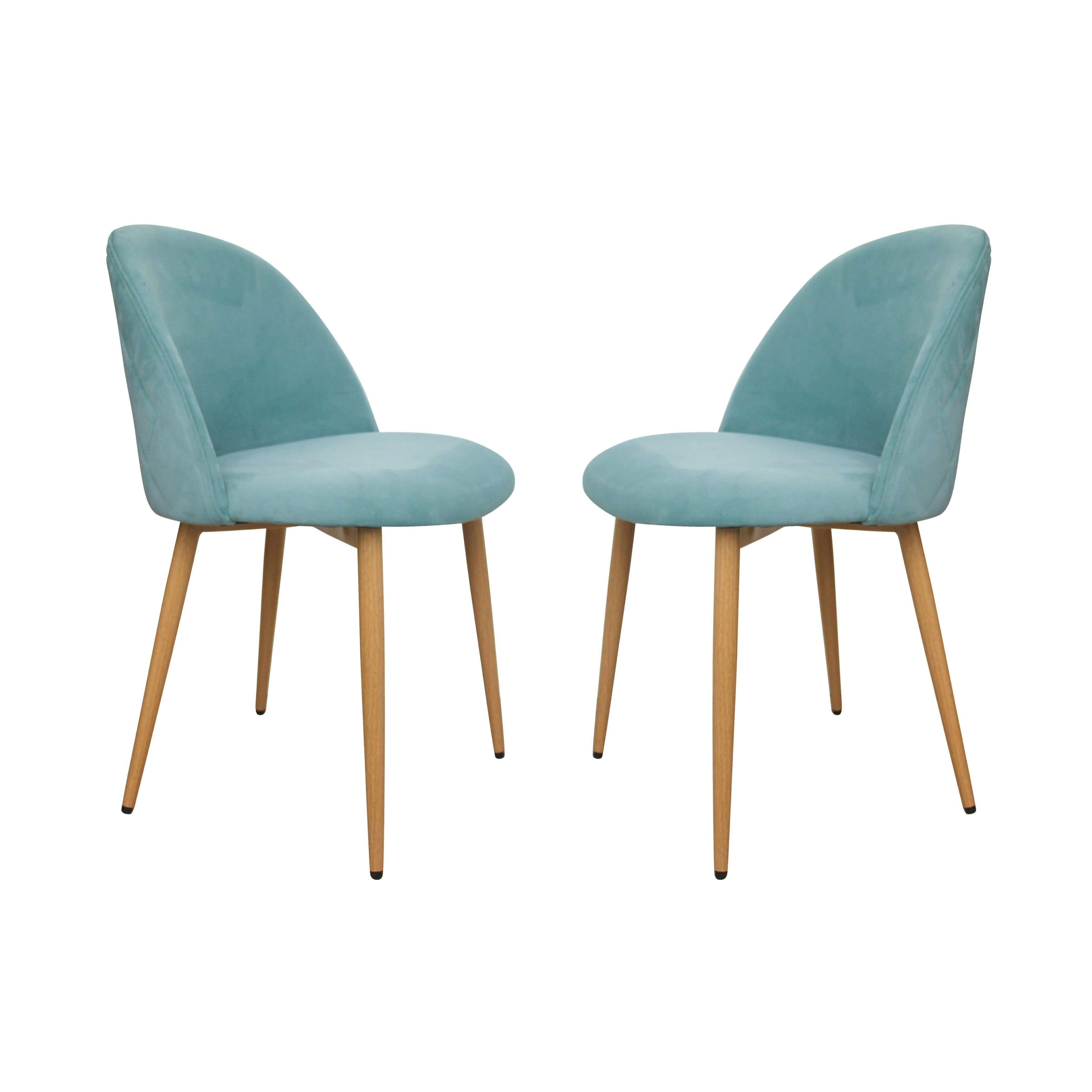 Chotto - Nami Velvet Seat Metal Leg Dining Chairs - Blue x 2