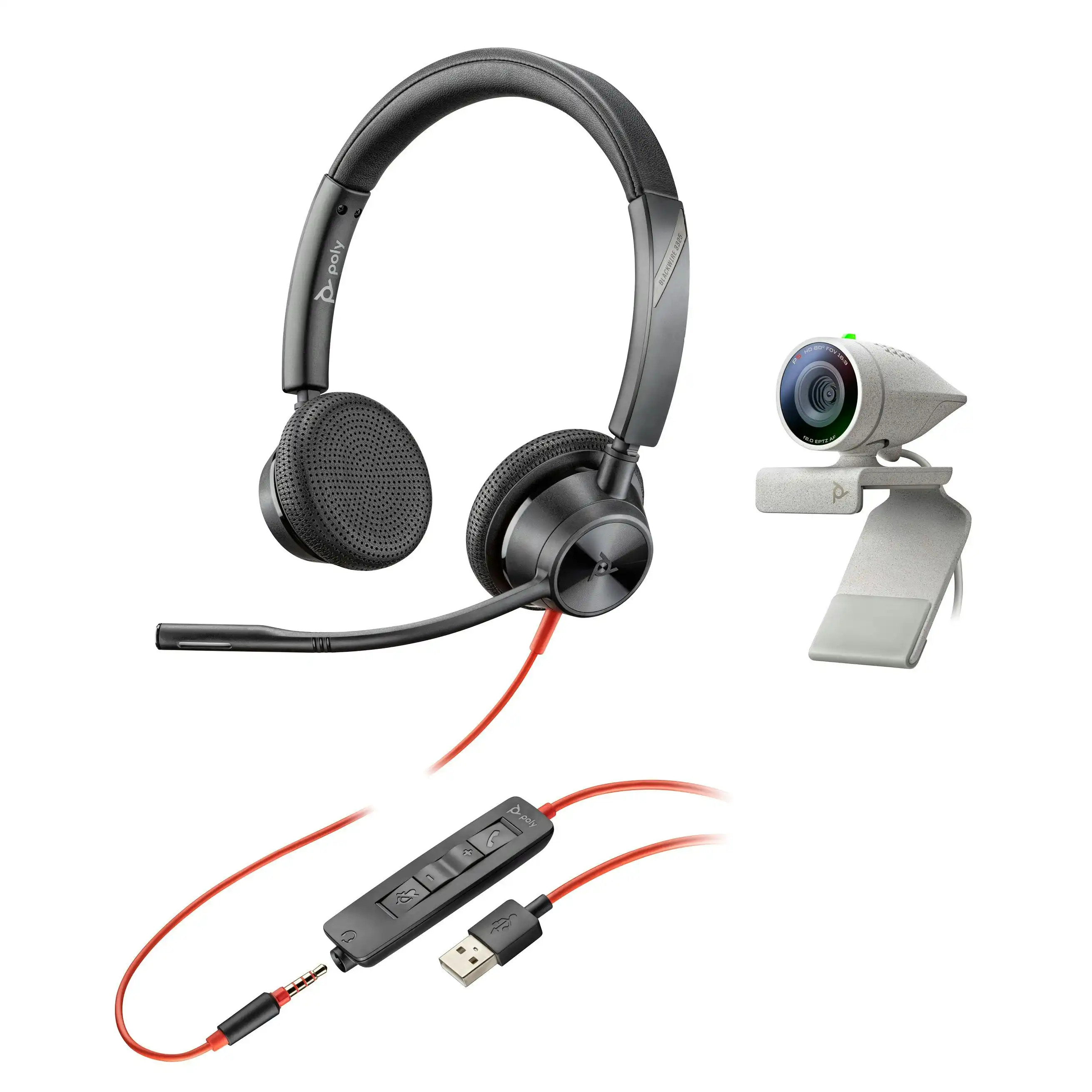 Poly Studio P5 HD Webcam Kit with Blackwire 3325 USB-A Headset Bundle
