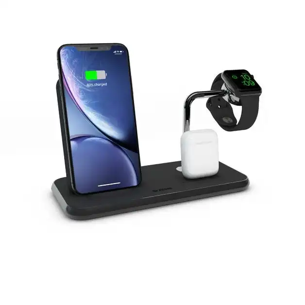 Zens 4 in 1 Aluminium Dual 10W Wireless Fast Charger Dock Station Watch