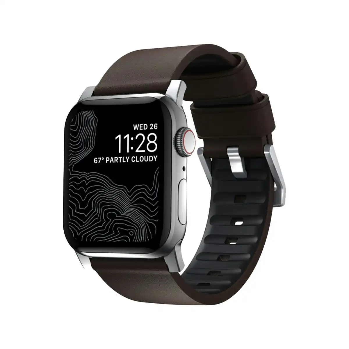 Nomad Active Band Pro 40mm / 41mm - Silver Hard with Brown Leather Strap