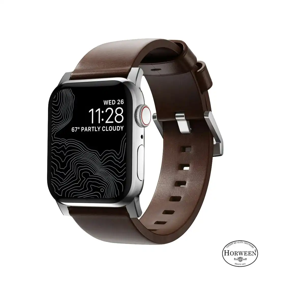 Nomad Modern Band for Apple Watch 41mm - Silver Hardware with Rustic Brown Horween Leather