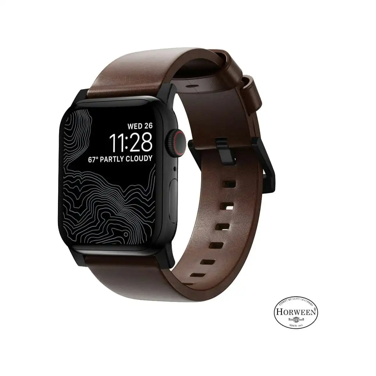 Nomad Modern Band for Apple Watch 41mm - Black Hardware with Rustic Brown Horween Leather