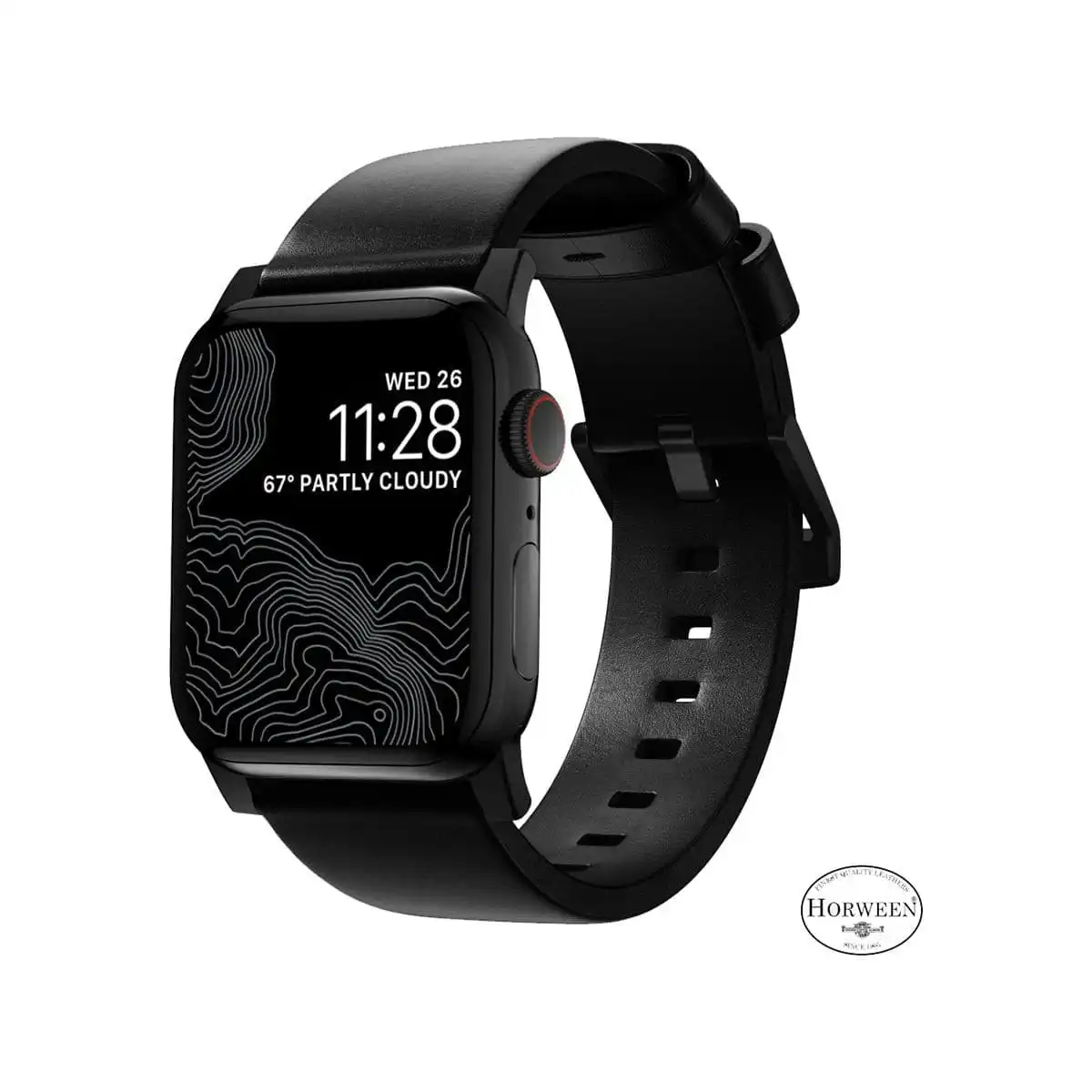 Nomad Apple Watch Modern Band 45mm - Black Hardware with Black Horween Leather Strap