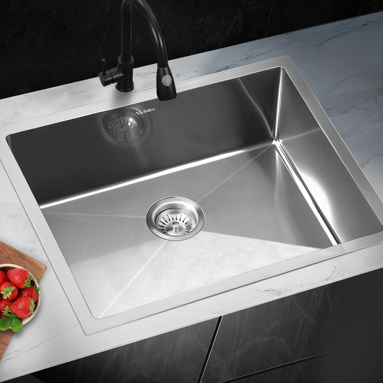 Welba Kitchen Sink 60X45CM Stainless Steel Single Bowl Basin With Waste Silver