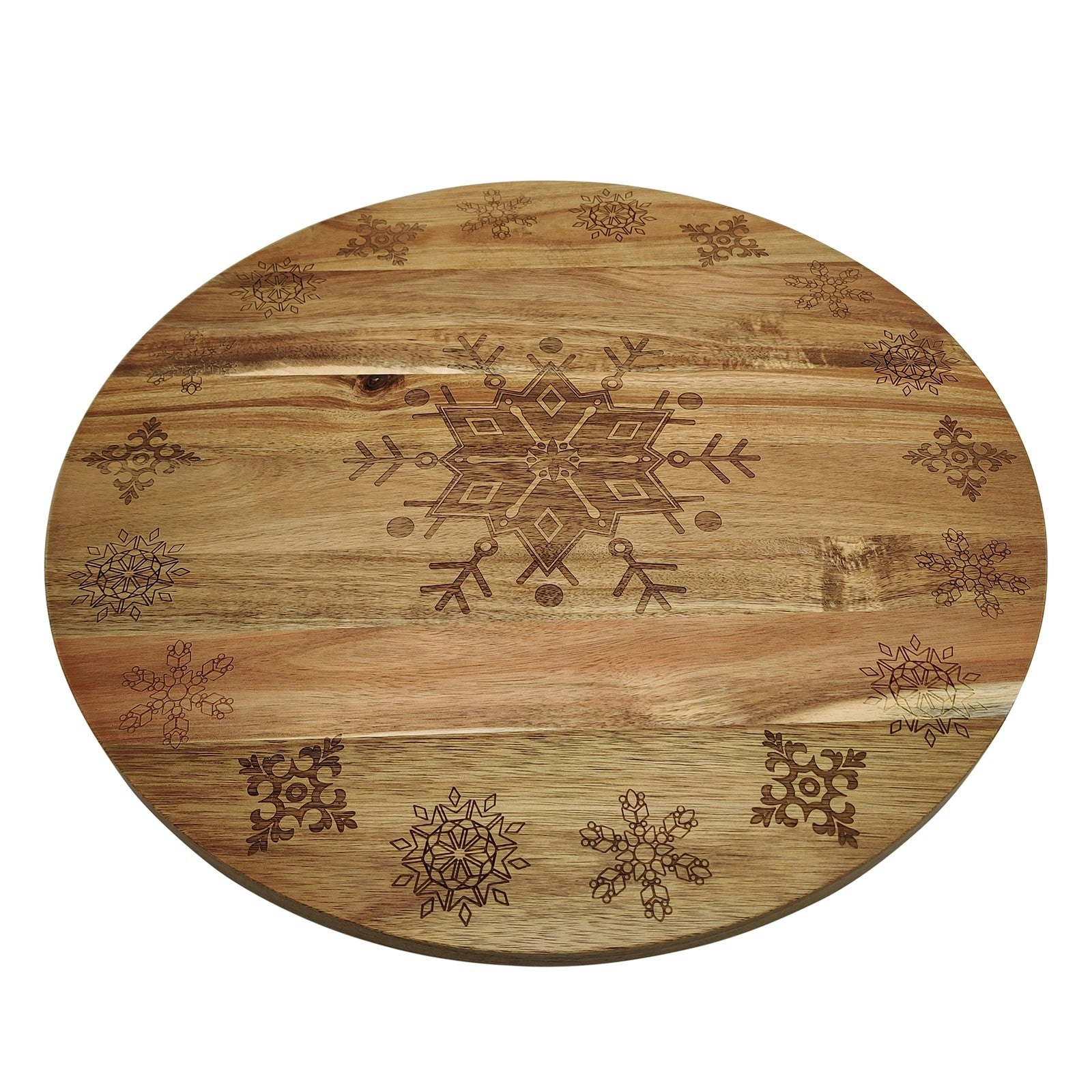 Bread and Butter 18 Inch Wooden Lazy Susan Tray - Wood Snowflake