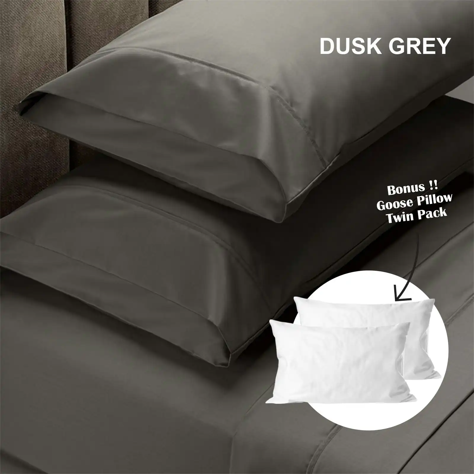 Royal Comfort 4 Piece 1500TC Sheet Set And Goose Feather Down Pillows 2 Pack Set
