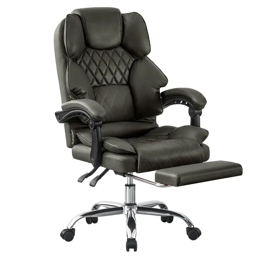 Furb Executive Office Chair PU Leather Thick Back Padded Support with Footrest Grey