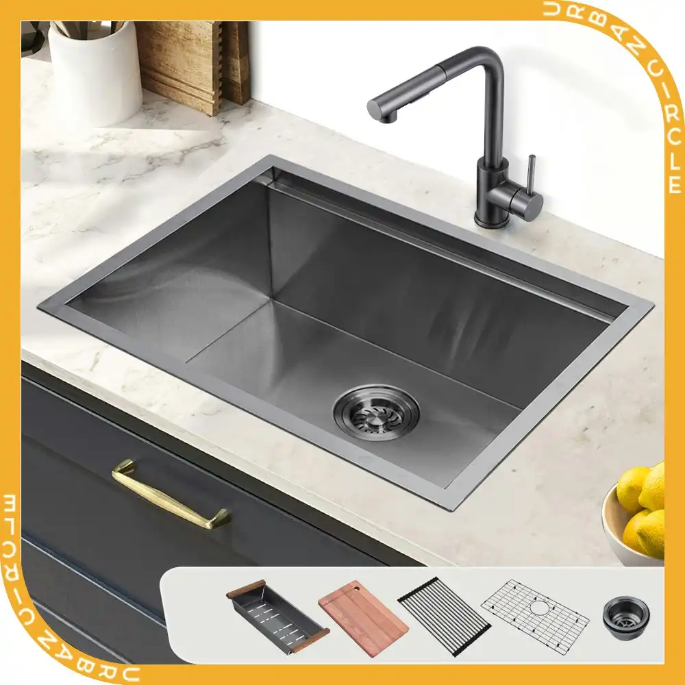 Simplus Stainless Steel Kitchen Workstation Sink 60x45CM Laundry Undermount Single Bowl Set Black