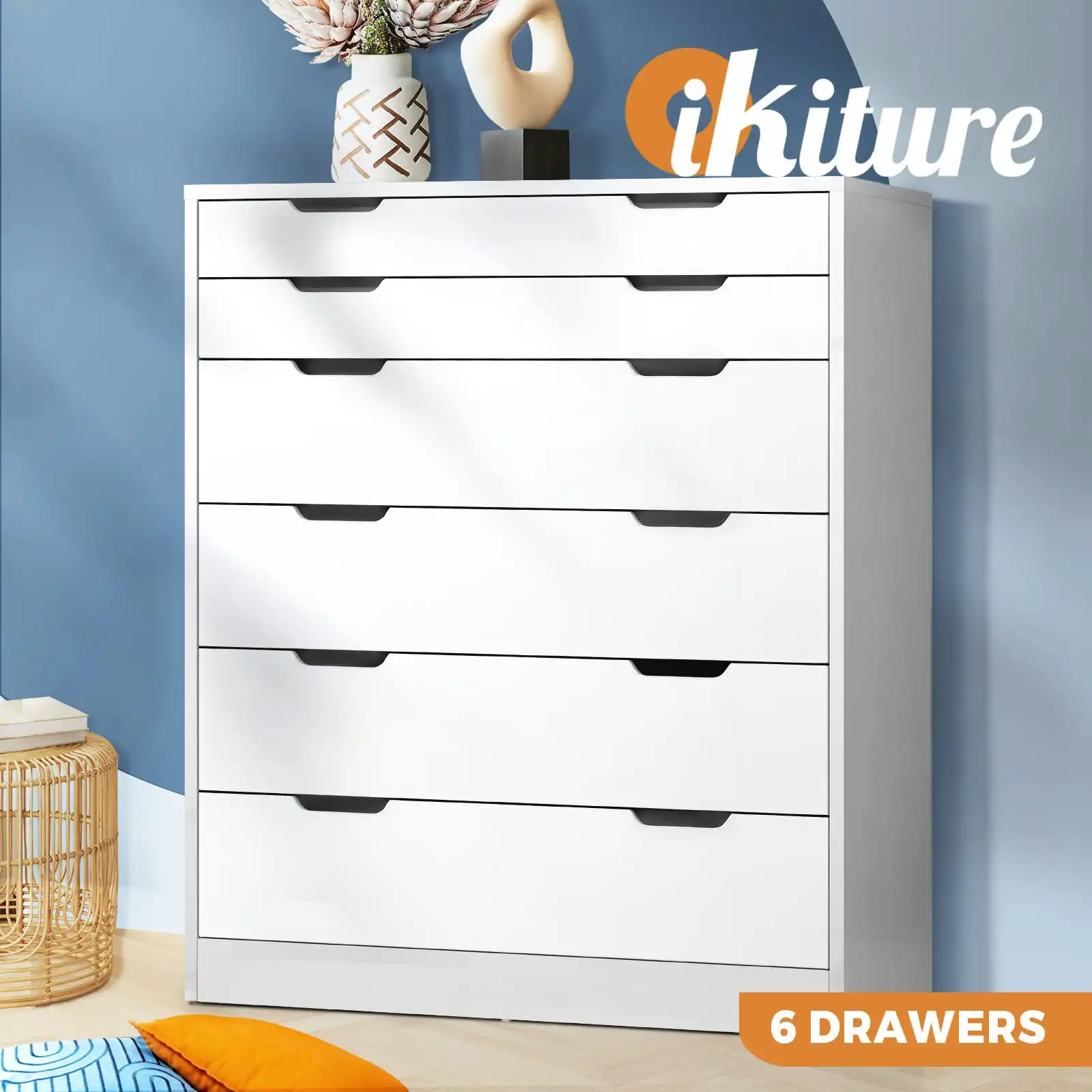 Oikiture 6 Chest of Drawers Tallboy White PMA